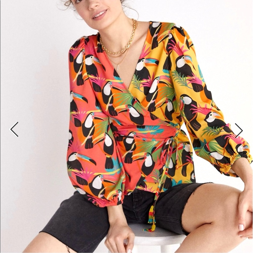 Farm Rio Anthropologie Toucan Rainforest Wrap Blouse Small RARE
